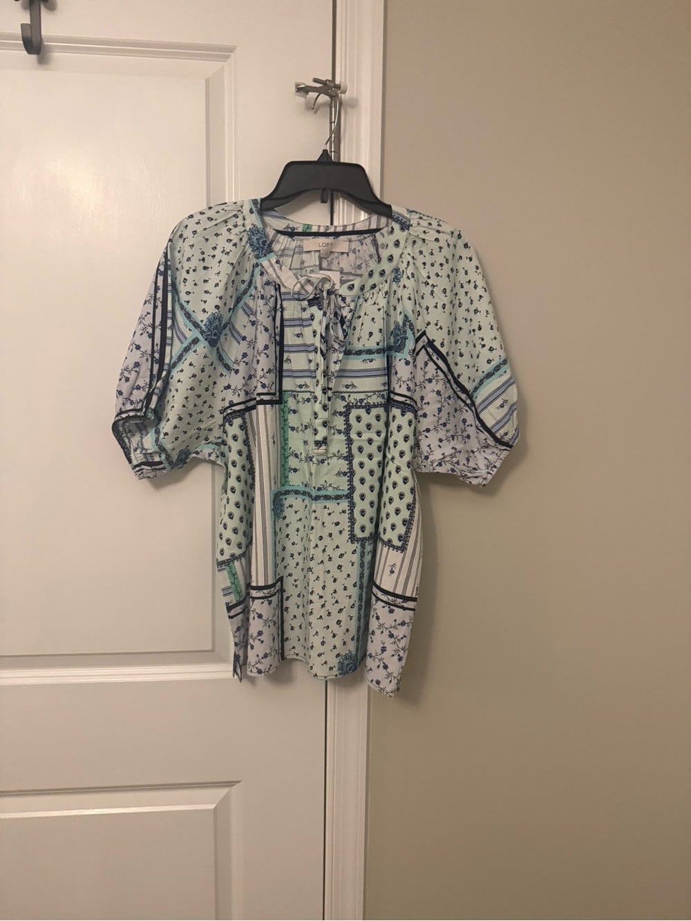 LOFT Light Blue Patchwork Peasant Blouse
